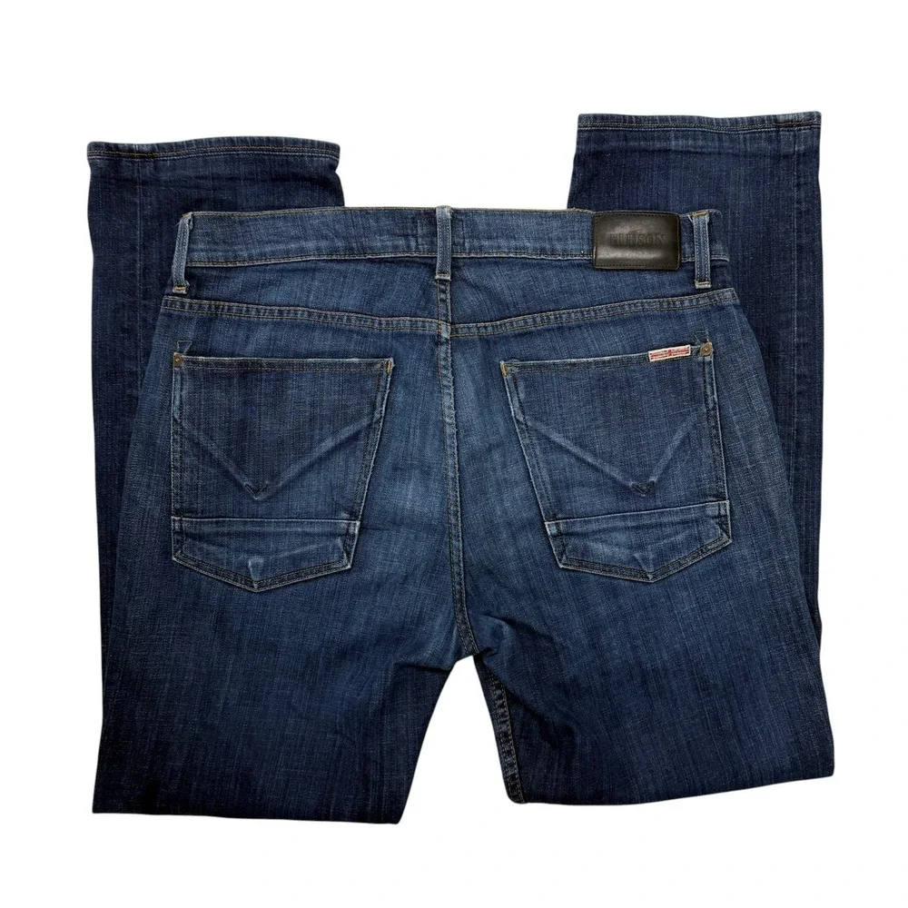Hudson Wilde Relaxed Straight Jeans Mens 34 x 30 Dark Wash Blue Button Fly